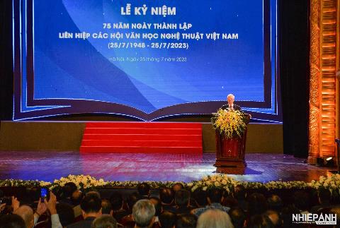 Tổng Bí thư Nguyễn Phú Trọng dự Lễ kỷ niệm 75 năm Ngày thành lập Liên hiệp các Hội Văn học nghệ thuật Việt Nam
